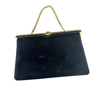 Coblentz Original Vintage Black Satin Evening Clutch Gold Chain